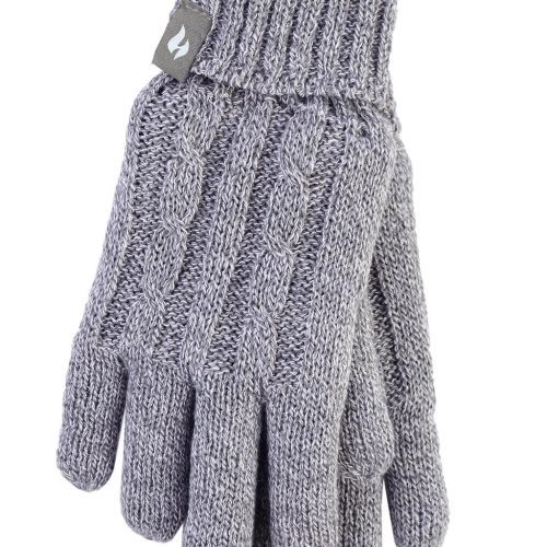 Heat Holders Women's Amelia Cable Knit Thermal Gloves Light Grey #color_light grey