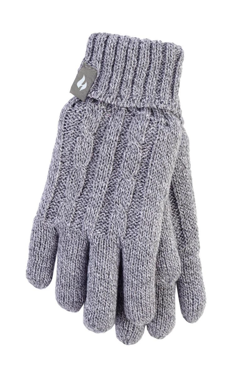 Heat Holders Women's Amelia Cable Knit Thermal Gloves Light Grey #color_light grey