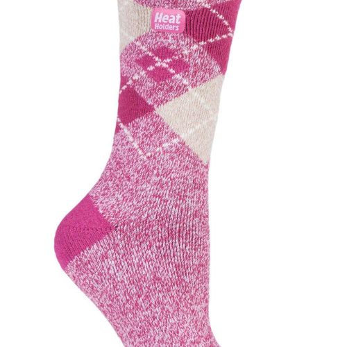 Heat Holders Women's Azelia Argyle Thermal Crew Sock Raspberry/White #color_raspberry/white