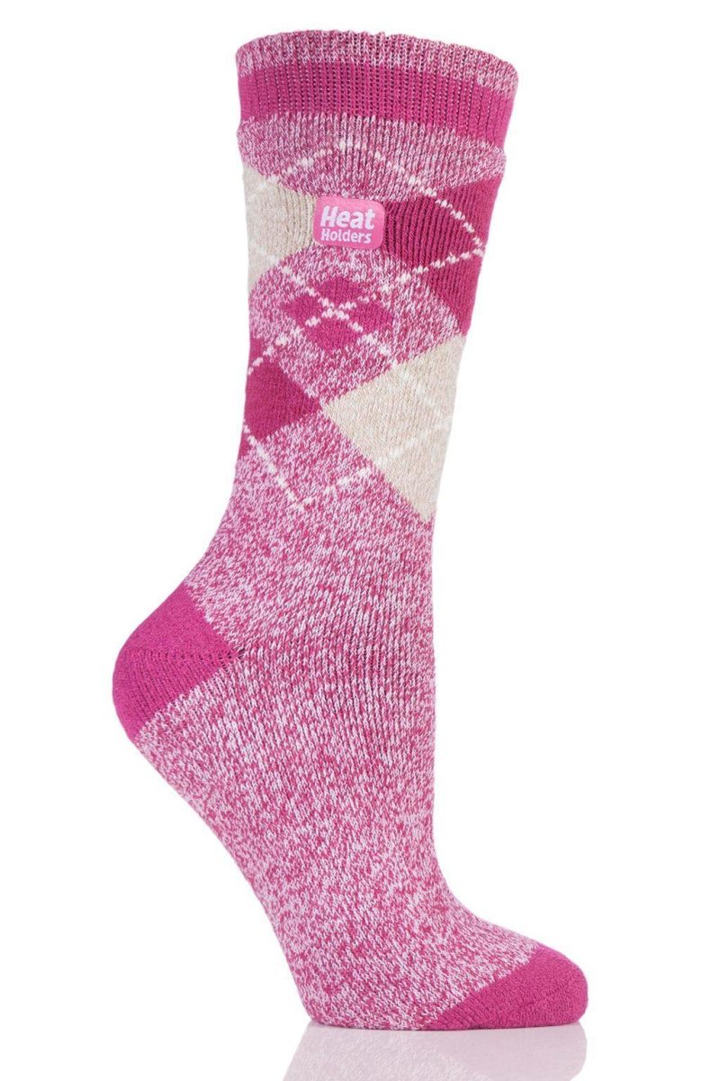 Heat Holders Women's Azelia Argyle Thermal Crew Sock Raspberry/White #color_raspberry/white