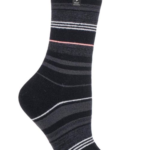 Heat Holders Women's Heather Ultra Lite Stripe Thermal Crew Sock Black #color_black