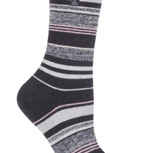 Heat Holders Women's Heather Ultra Lite Stripe Thermal Crew Sock Charcoal #color_charcoal