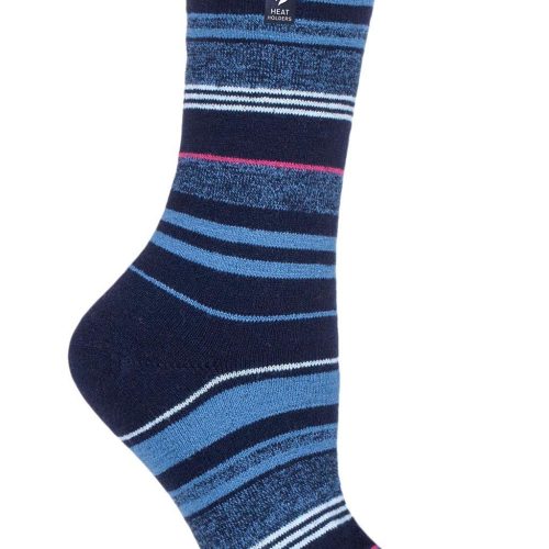 Heat Holders Women's Heather Ultra Lite Stripe Thermal Crew Sock Navy #color_navy