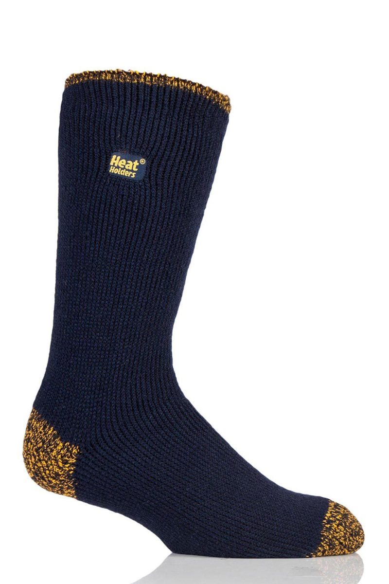 Heat Holders Worxx Men's Bruce Original Thermal Crew Socks Navy/Yellow #color_navy/yellow